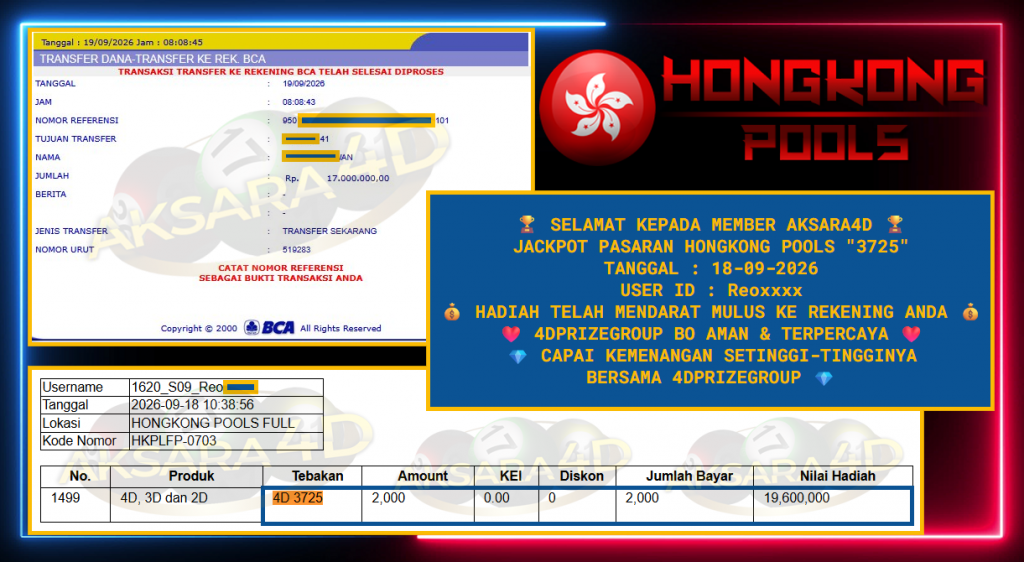 AKSARA4D JACKPOT PASARAN HONGKONG POOLS “3725” Rp17.000.000,- LUNAS