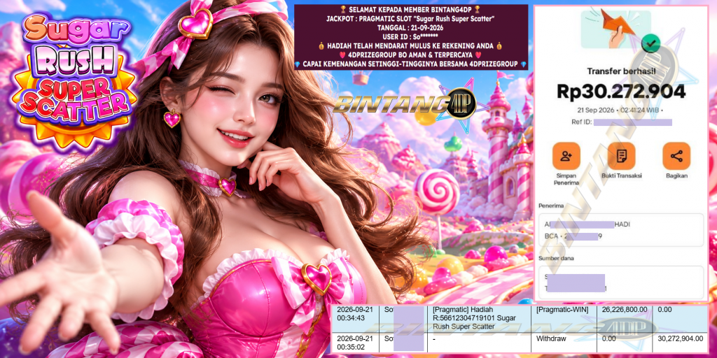 BINTANG4DP JACKPOT PRAGMATIC SLOT “Sugar Rush Super Scatter” Rp 30.272.904,- LUNAS