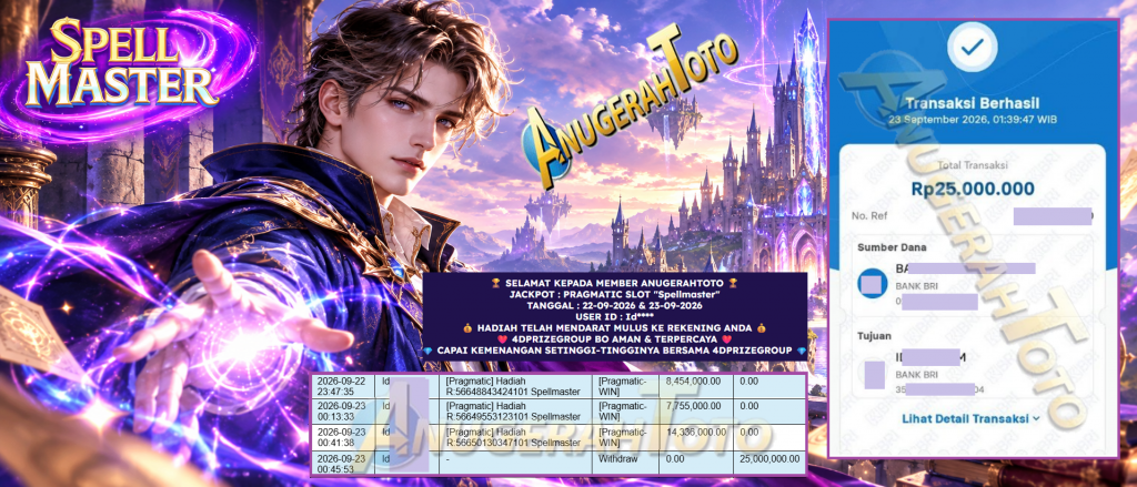 ANUGERAHTOTO JACKPOT PRAGMATIC SLOT “Spellmaster” Rp 25.000.000,- LUNAS