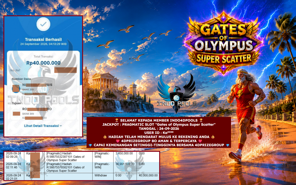 INDO4DPOOLS JACKPOT PRAGMATIC SLOT βGates of Olympus Super Scatterβ Rp 40.000.000,- LUNAS