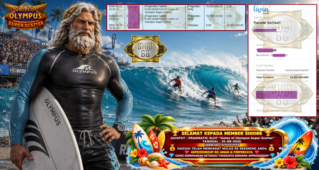 SHIO88 JACKPOT PRAGMATIC SLOT “Gates of Olympus Super Scatter” Rp 30.000.000,- LUNAS