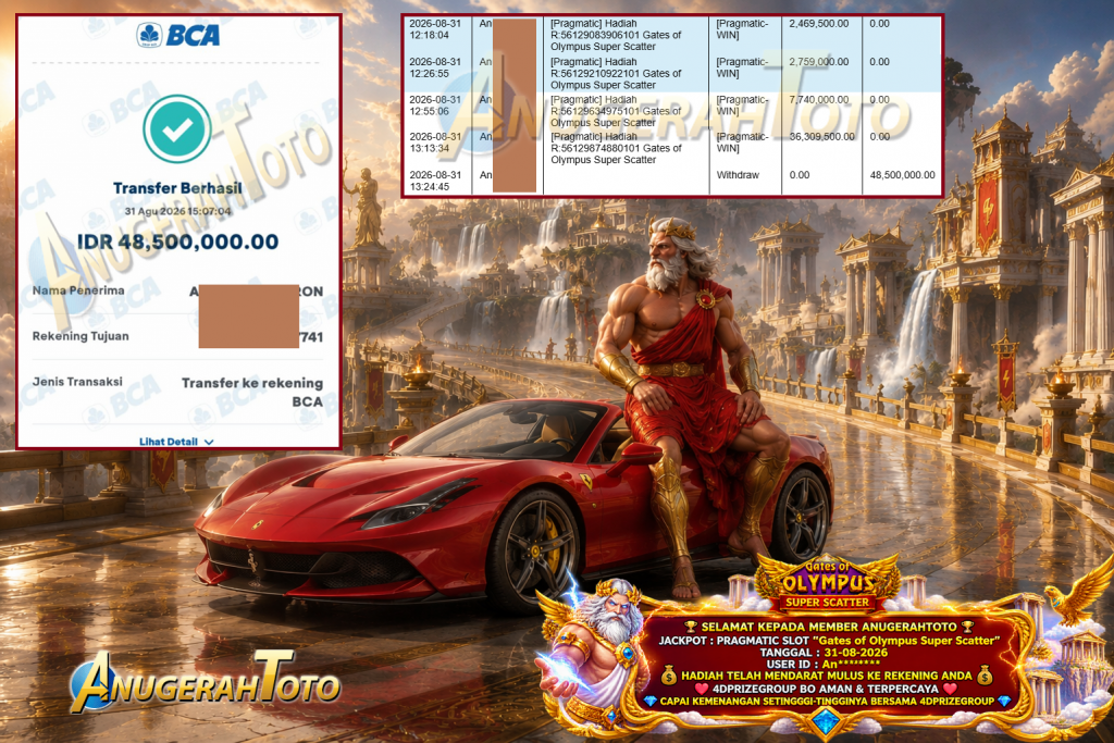ANUGERAHTOTO JACKPOT PRAGMATIC SLOT “Gates of Olympus Super Scatter” Rp 48.500.000,- LUNAS