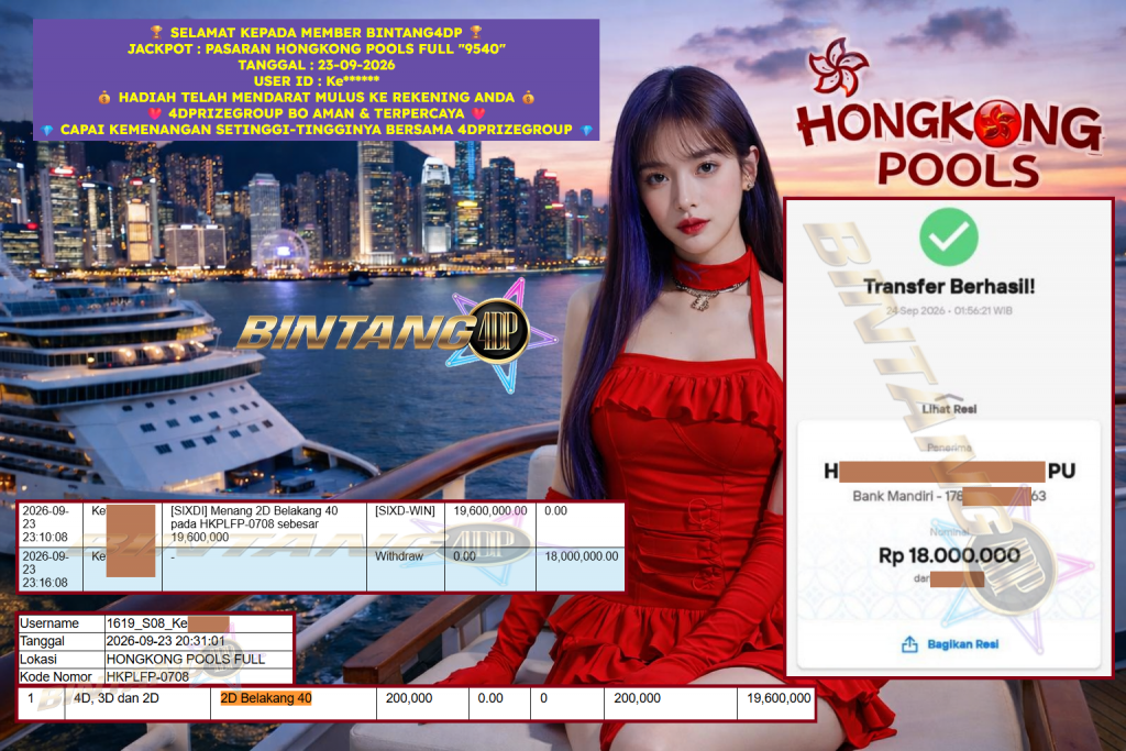 BINTANG4DP JACKPOT PASARAN HONGKONG POOLS FULL “9540” Rp 18.000.000,- LUNAS