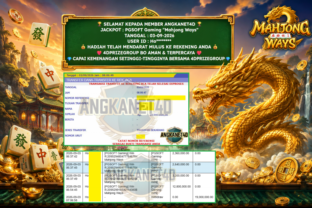 ANGKANET4D JACKPOT PGSOFT Gaming βMahjong Waysβ ββββββββRp 19.000.000,- LUNAS
