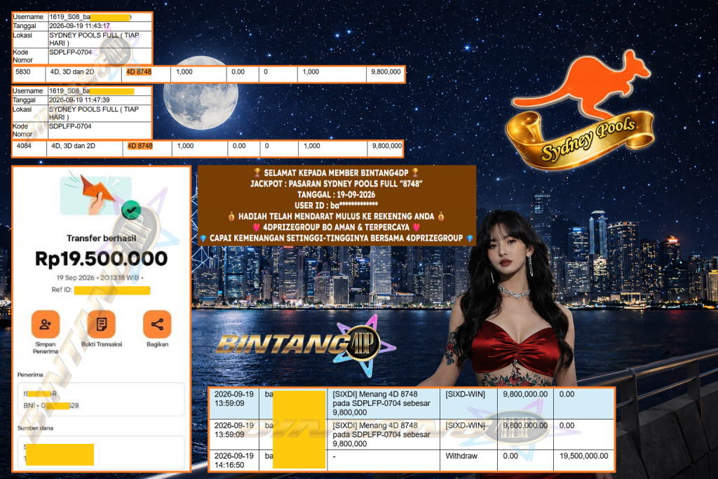 BINTANG4DP JACKPOT PASARAN SYDNEY POOLS FULL “8748” Rp 19.500.000,- LUNAS