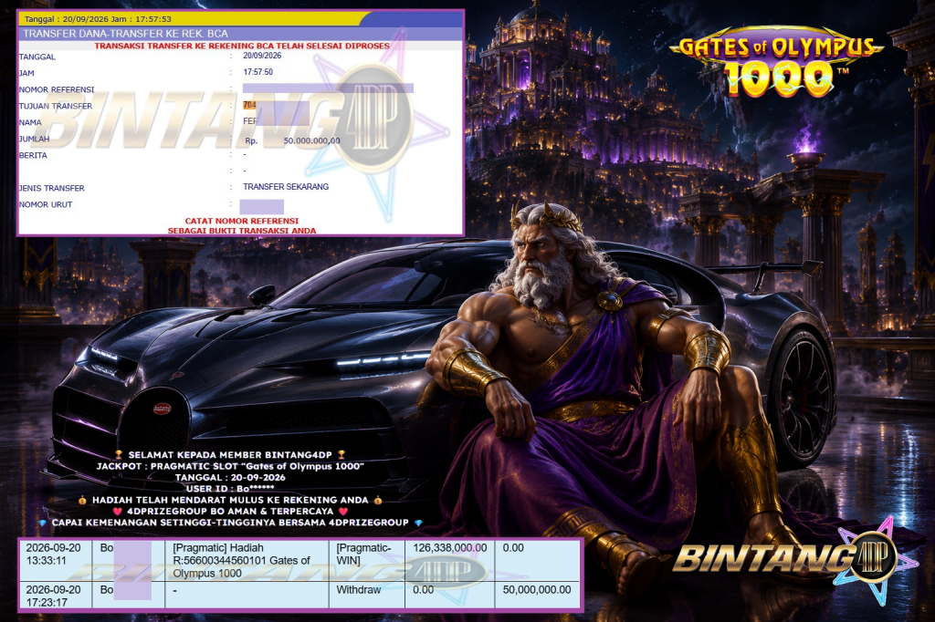 BINTANG4DP JACKPOT PRAGMATIC SLOT “Gates of Olympus 1000” Rp 50.000.000,- LUNAS