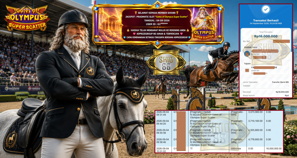 SHIO88 JACKPOT PRAGMATIC SLOT βGates of Olympus Super Scatterβ Rp 16.000.000,- LUNAS