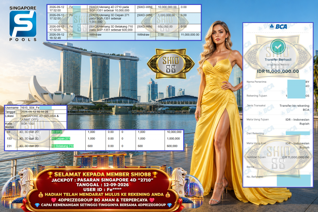 SHIO88 JACKPOT PASARAN SINGAPORE 4D “2710” Rp 11.000.000,- LUNAS