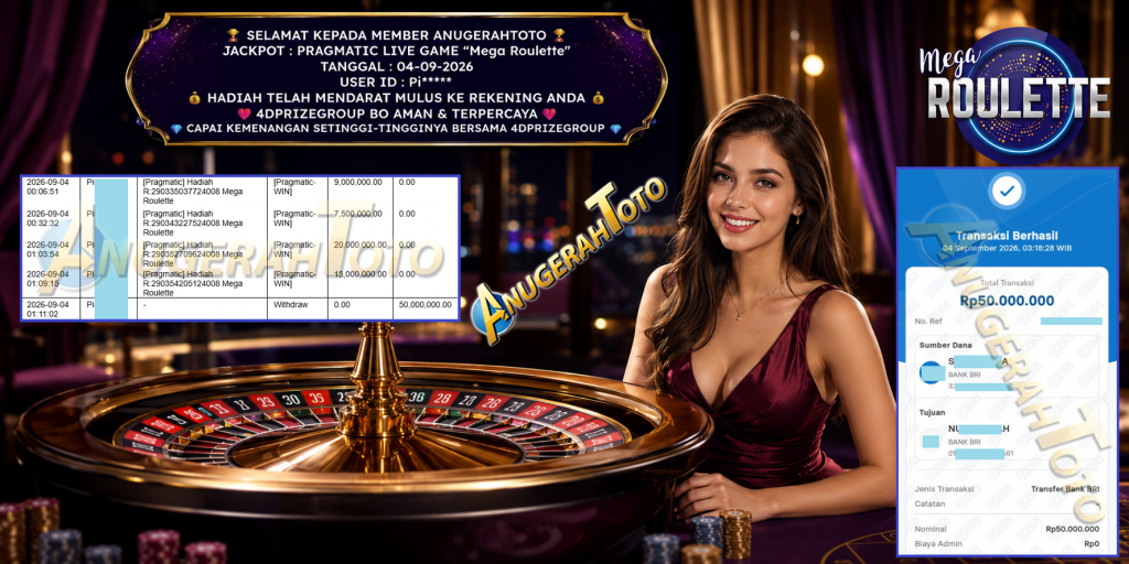 ANUGERAHTOTO JACKPOT PRAGMATIC LIVE GAME โMega Rouletteโ โโโโRp 50.000.000,- LUNAS