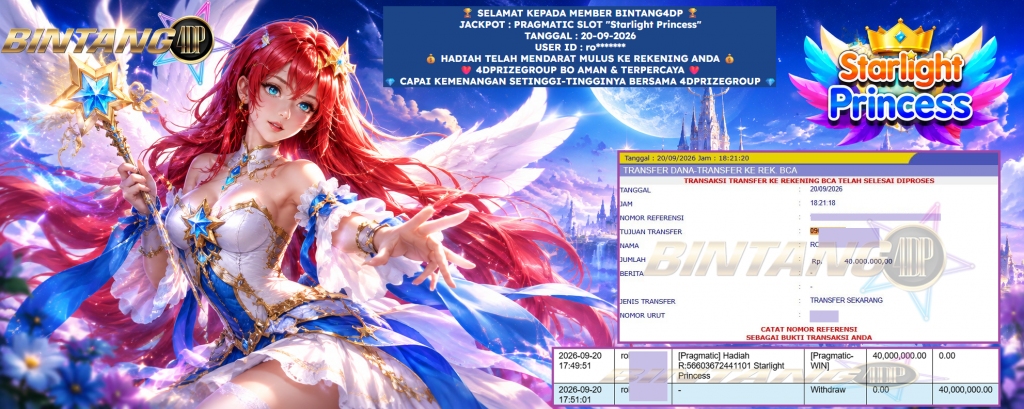 BINTANG4DP JACKPOT PRAGMATIC SLOT “Starlight Princess” Rp 40.000.000,- LUNAS