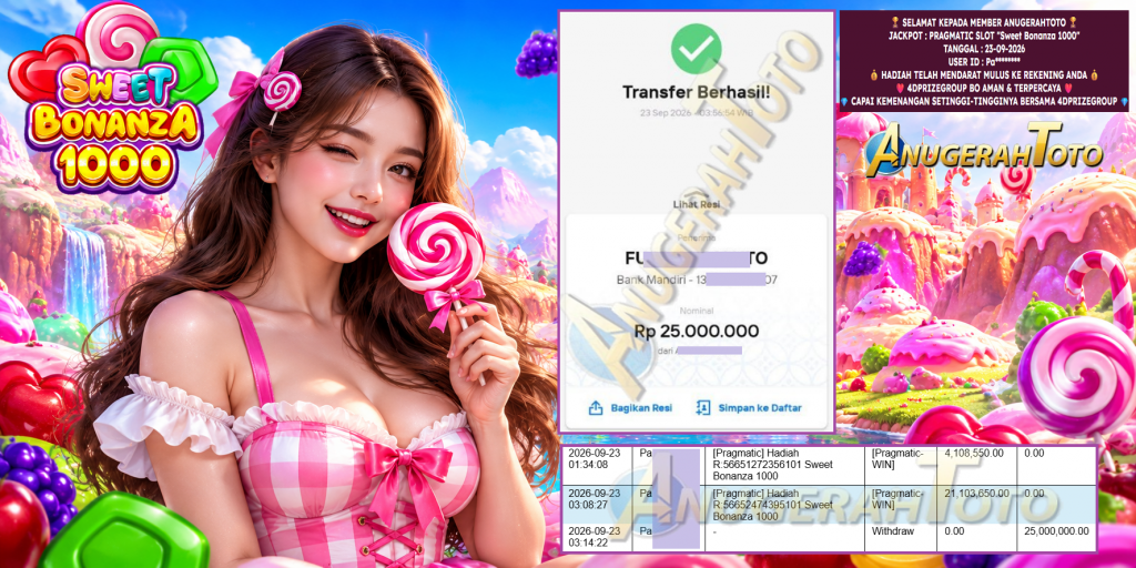 ANUGERAHTOTO JACKPOT PRAGMATIC SLOT “Sweet Bonanza 1000” Rp 25.000.000,- LUNAS