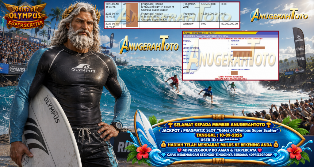 ANUGERAHTOTO JACKPOT PRAGMATIC SLOT “Gates of Olympus Super Scatter” Rp 50.000.000,- LUNAS