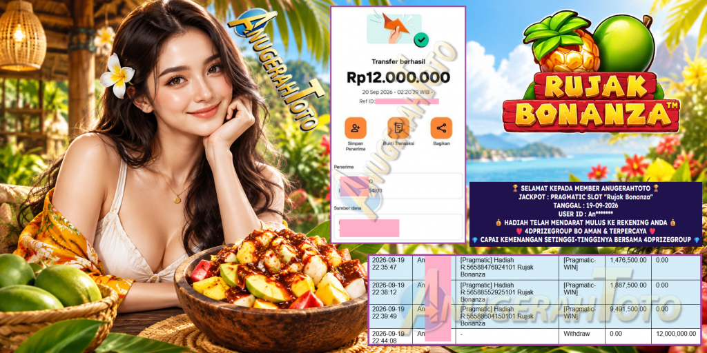 ANUGERAHTOTO JACKPOT PRAGMATIC SLOT “Rujak Bonanza” Rp 12.000.000,- LUNAS