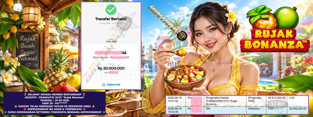 BINTANG4DP JACKPOT PRAGMATIC SLOT “Rujak Bonanza” Rp 20.000.000,- LUNAS