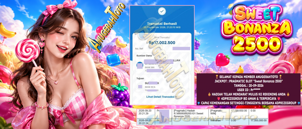 ANUGERAHTOTO JACKPOT PRAGMATIC SLOT “Sweet Bonanza 2500” Rp 17.000.000,- LUNAS
