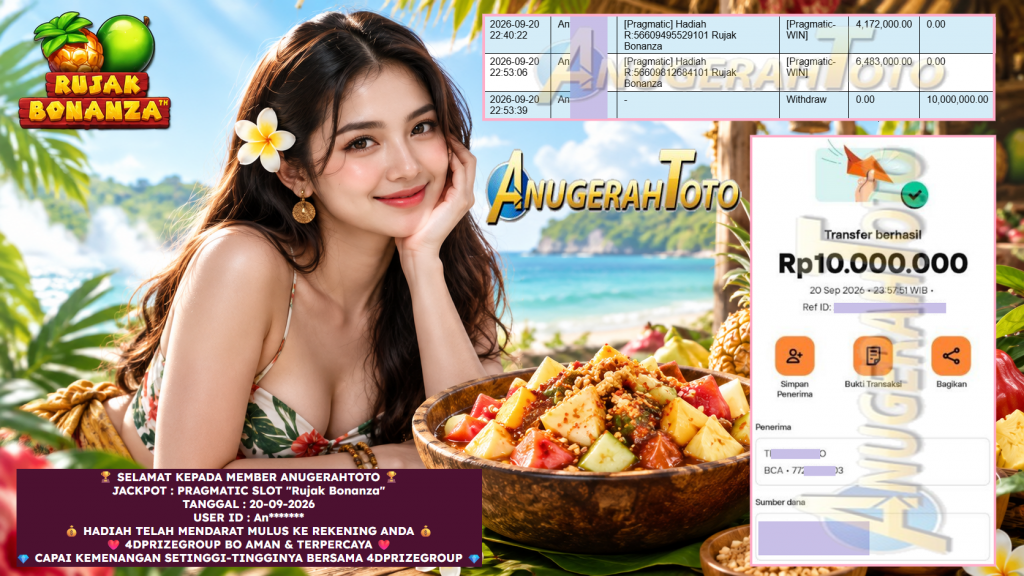 ANUGERAHTOTO JACKPOT PRAGMATIC SLOT “Rujak Bonanza” Rp 10.000.000,- LUNAS