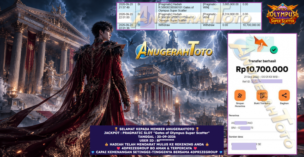 ANUGERAHTOTO JACKPOT PRAGMATIC SLOT “Gates of Olympus Super Scatter” Rp 10.700.000,- LUNAS