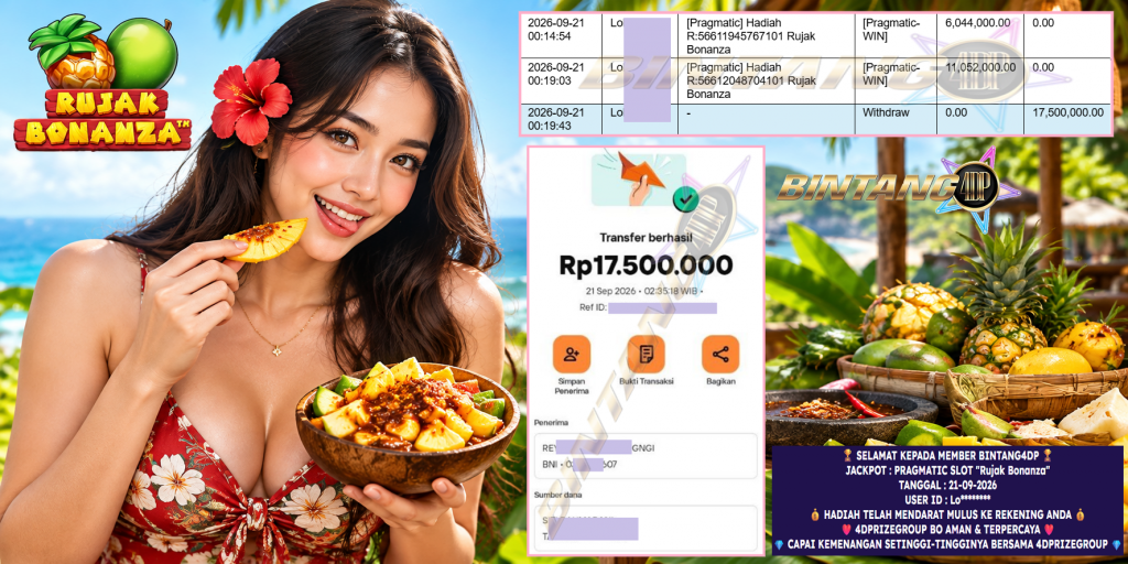BINTANG4DP JACKPOT PRAGMATIC SLOT “Rujak Bonanza” Rp 17.500.000,- LUNAS
