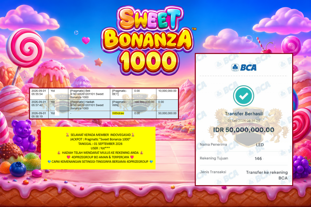 INDOVEGAS4D JACKPOT PRAGMATIC “Sweet Bonanza 1000″ Rp50.000.000,- LUNAS