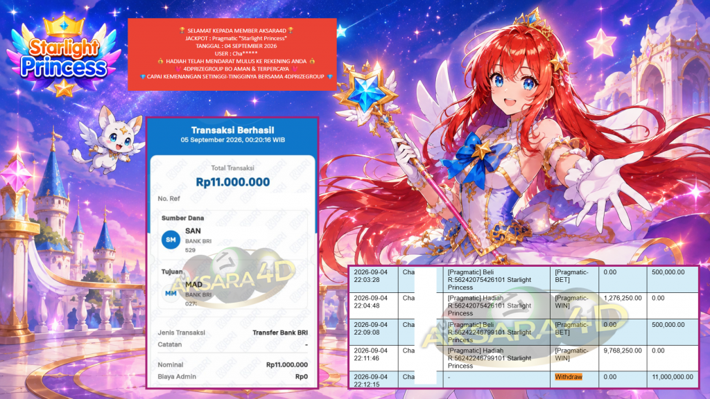 AKSARA4D JACKPOT Pragmatic “Starlight Princess” Rp11.000.000,- LUNAS