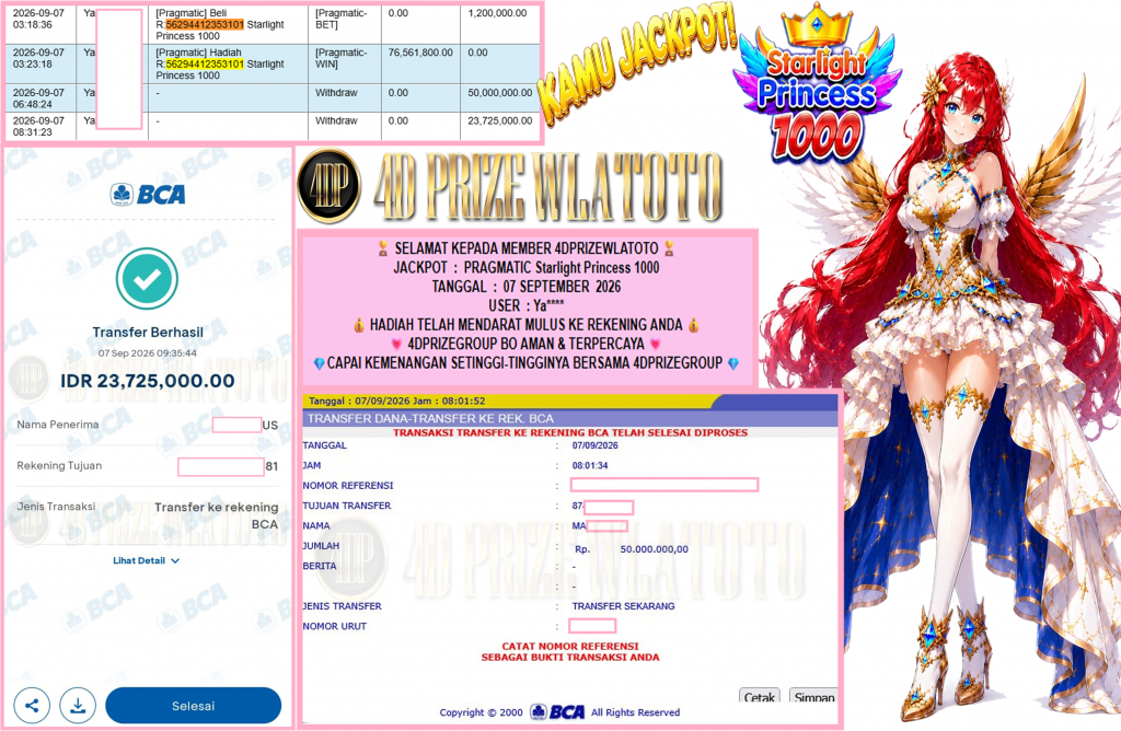 4DPRIZEWLATOTO JACKPOT PRAGMATIC โStarlight Princess 1000โณโโโโโ Rp73.725.000,- LUNAS