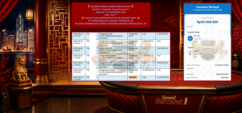 INDOVEGAS4D JACKPOT PRAGMATIC “Speed Baccarat 1″ Rp20.000.000,- LUNAS
