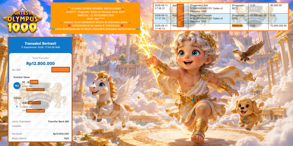 INDOVEGAS4D JACKPOT Pragmatic βGates of Olympus Xmas 1000β Rp12.800.000,- LUNAS
