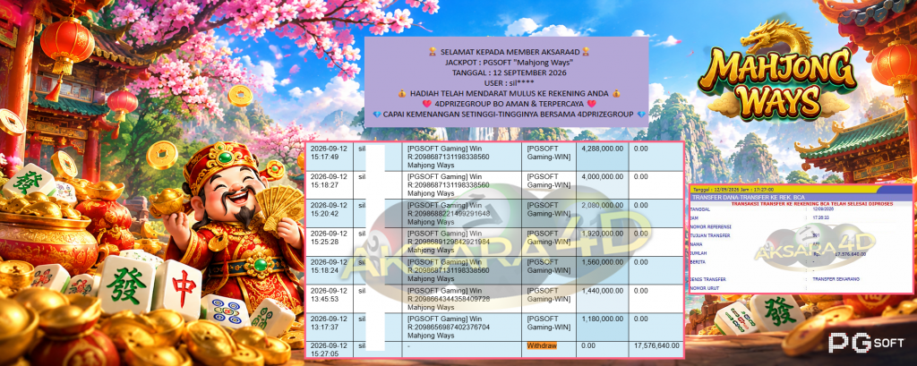 AKSARA4D JACKPOT PGSOFT “Mahjong Ways” Rp17.576.640,- LUNAS