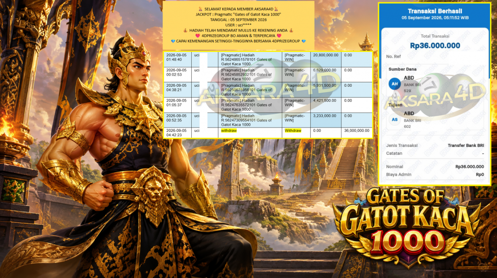 AKSARA4D JACKPOT Pragmatic “Gates of Gatot Kaca 1000” Rp36.000.000,- LUNAS