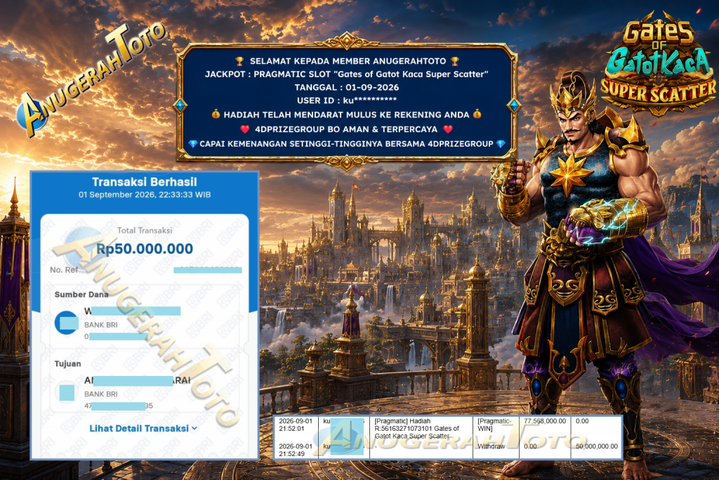 ANUGERAHTOTO JACKPOT PRAGMATIC SLOT “Gates of Gatot Kaca Super Scatter” Rp 50.000.000,- LUNAS