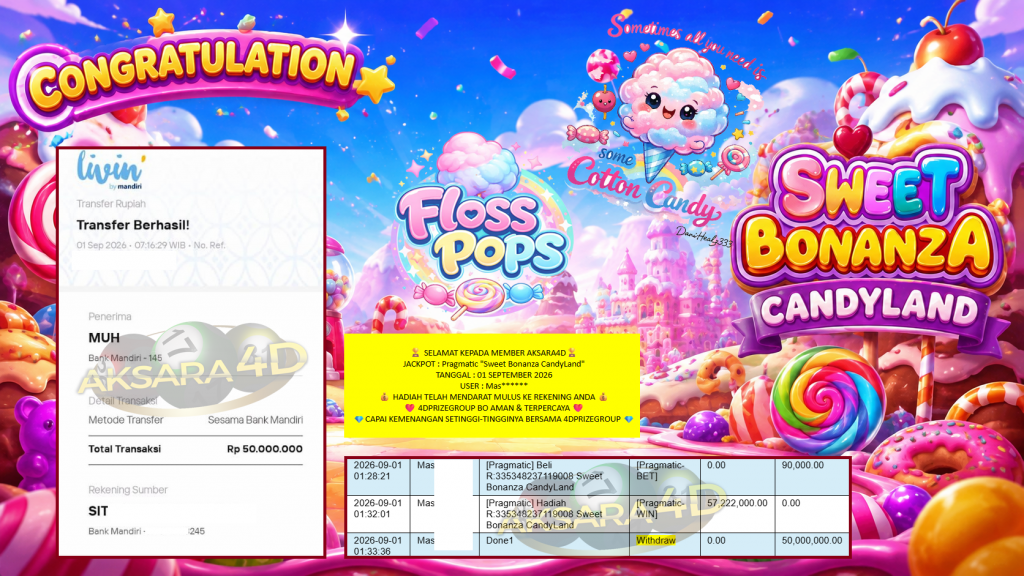 AKSARA4D JACKPOT Pragmatic “Sweet Bonanza CandyLand” Rp50.000.000,- LUNAS