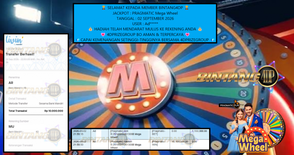 BINTANG4DP JACKPOT PRAGMATIC “Mega Wheel” Rp10.000.000,- LUNAS