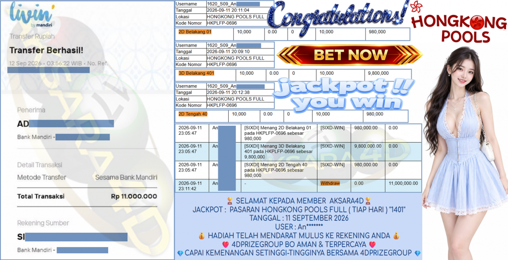AKSARA4D JACKPOT PASARAN β HONGKONG POOLS FULL (TIAP HARI) β1401β³ β Rp 11,000,000,- LUNAS