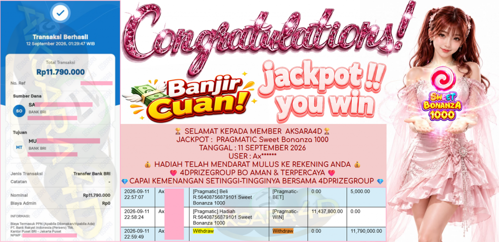 AKSARA4D JACKPOT PRAGMATIC β Sweet Bonanza 1000 β Rp 11,790,000,- LUNAS