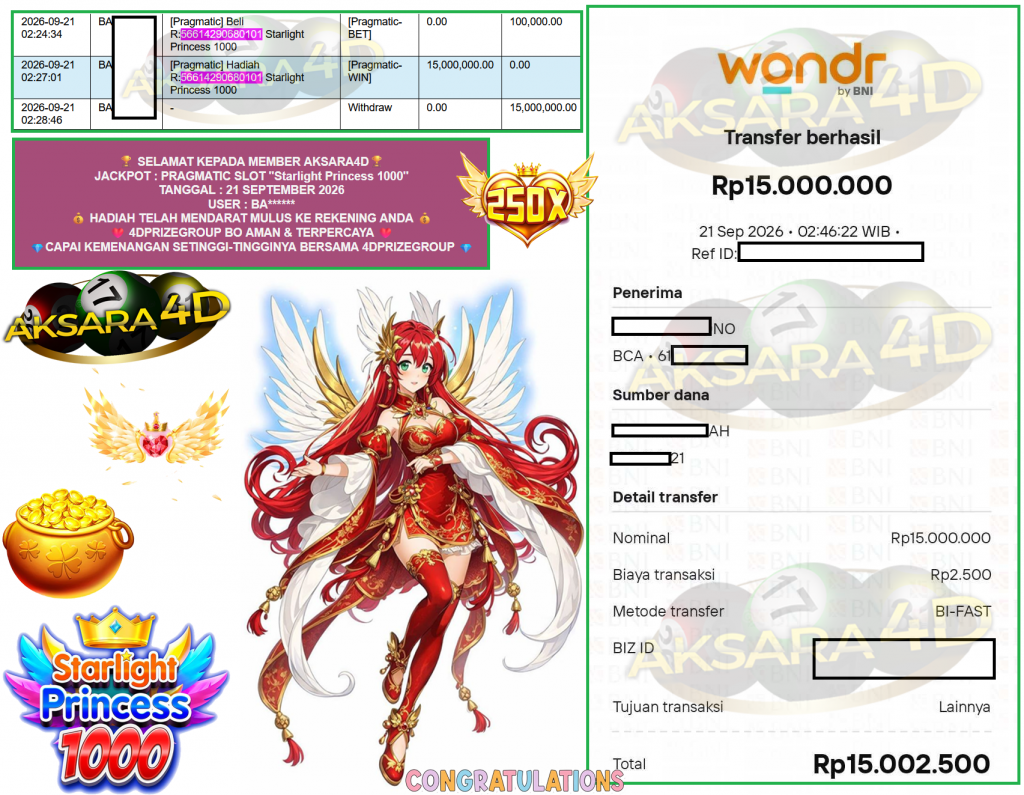 AKSARA4D JACKPOT PRAGMATIC SLOT ”Starlight Princess 1000” Rp15.000.000,- LUNAS