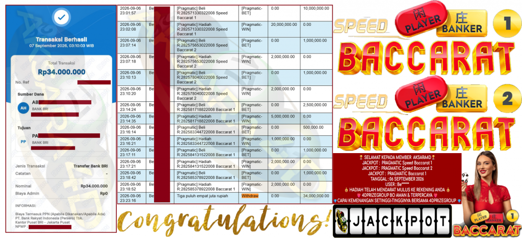 AKSARA4D JACKPOT PRAGMATIC โ Speed Baccarat 1 โ Speed Baccarat 2 โ Baccarat 1 โ Rp 34,000,000,- LUNAS