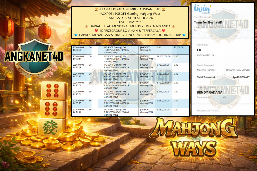 ANGKANET4D JACKPOT : PGSOFT Gaming Mahjong Ways‎‏‏‎‎ Rp40.385.677,- LUNAS