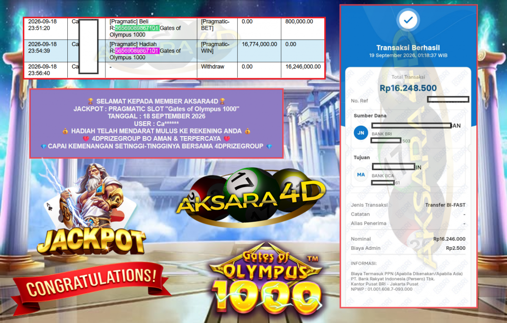 AKSARA4D JACKPOT PRAGMATIC SLOT “Gates of Olympus 1000” Rp16.774.000,- LUNAS