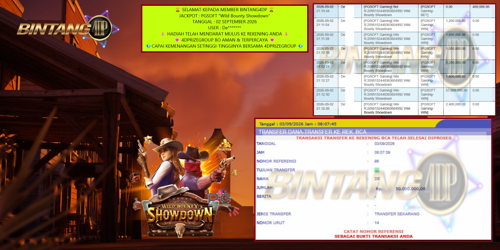 BINTANG4DP JACKPOT PGSOFT Wild Bounty Showdown ββββββββRp50.000.000,- LUNAS