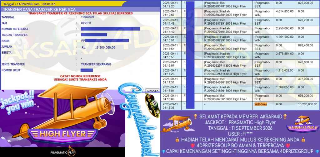 AKSARA4D JACKPOT PRAGMATIC ” High Flyer ” Rp 13,200,000,- LUNAS
