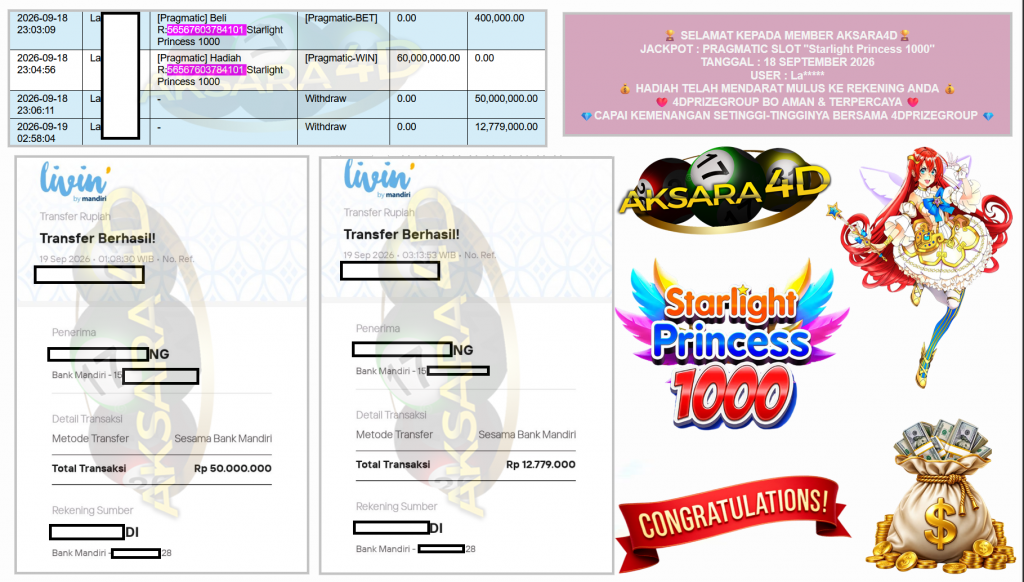 AKSARA4D JACKPOT PRAGMATIC SLOT “Starlight Princess 1000” Rp62.779.000,- LUNAS