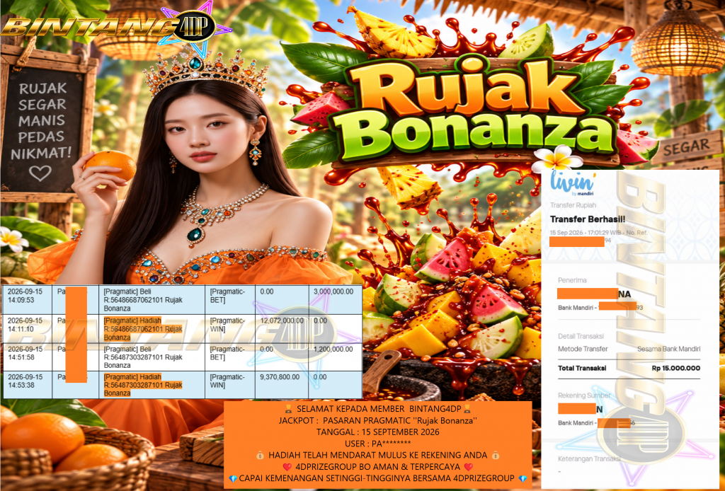 BINTANG4DP JACKPOT PASARAN PRAGMATIC ”Rujak Bonanza” Rp 15.000.000,- LUNAS