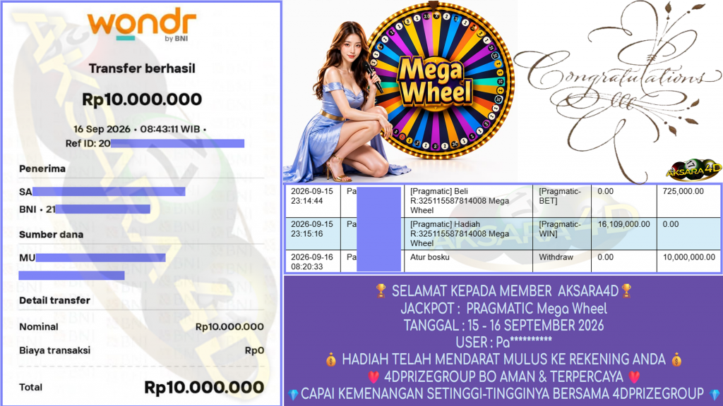 AKSARA4D JACKPOT PRAGMATIC ” Mega Wheel ” Rp 10,000,000,- LUNAS