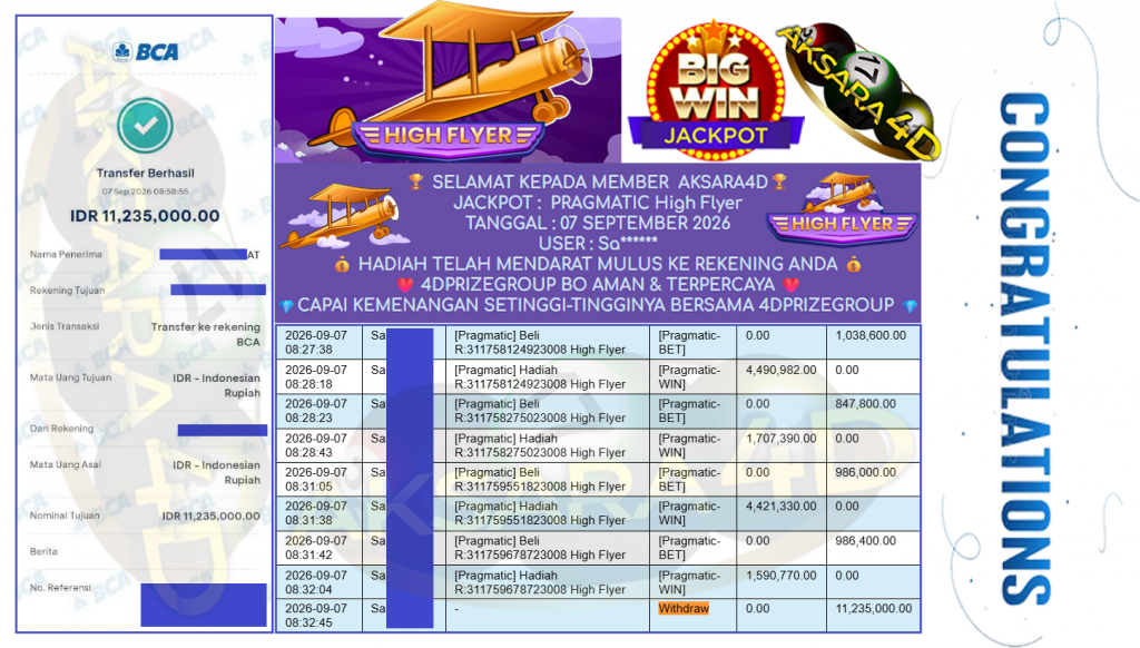 AKSARA4D JACKPOT PRAGMATIC โ High Flyer โ Rp 11,235,000,- LUNAS