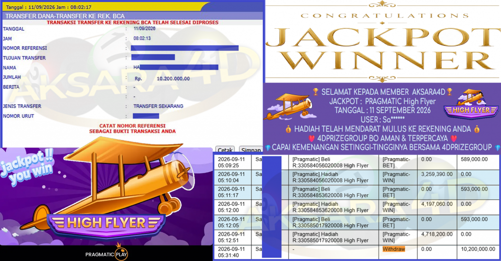AKSARA4D JACKPOT PRAGMATIC ” High Flyer ” Rp 13,200,000,- LUNAS