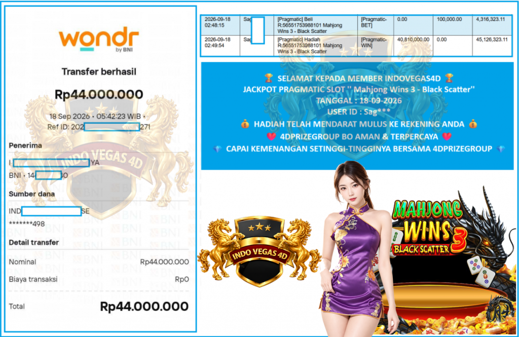 INDOVEGAS4D JACKPOT PRAGMATIC “Mahjong Wins 3 – Black Scatter” Rp.40.810.000,-LUNAS
