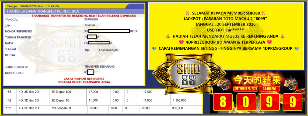 SHIO88 JACKPOT PASARAN TOTO MACAU 2 “8099” Rp 17.000.000,- LUNAS