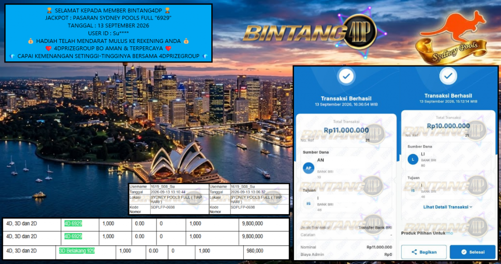 BINTANG4DP JACKPOT PASARAN SYDNEY POOLS FULL “6929” Rp21.000.000,- LUNAS