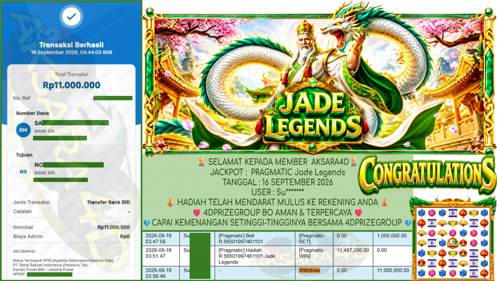 AKSARA4D JACKPOT PRAGMATIC ” Jade Legends ” Rp 11,000,000,- LUNAS