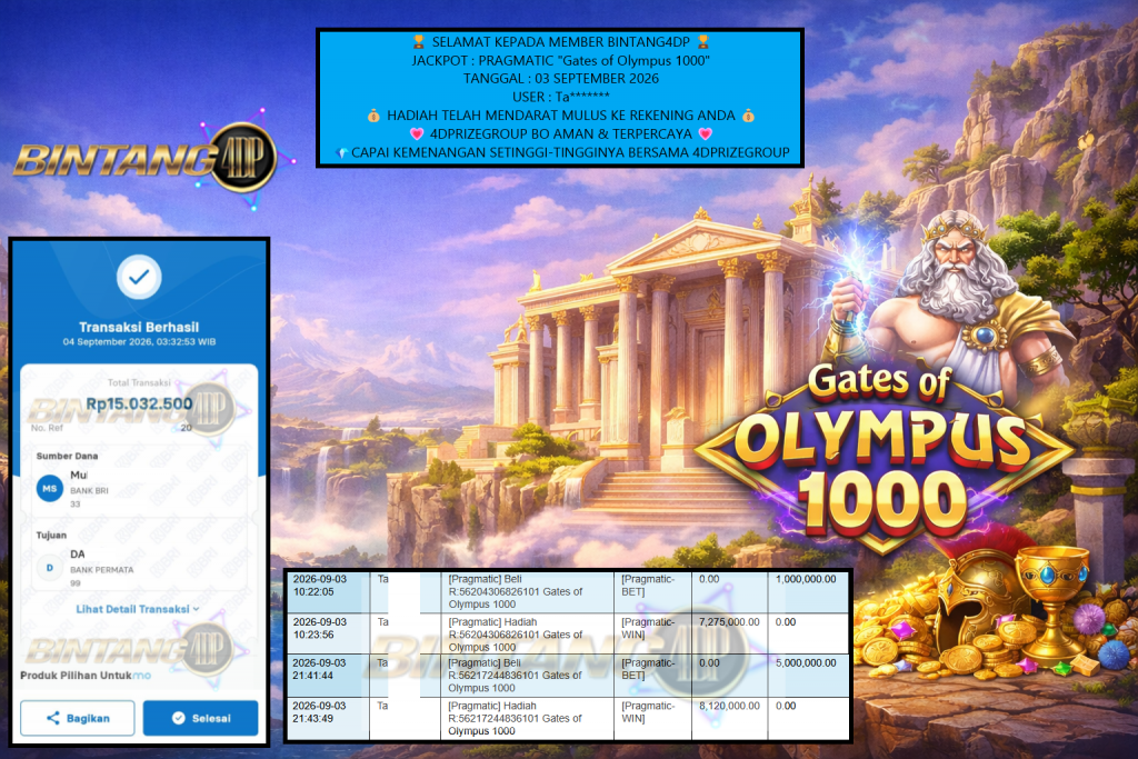 BINTANG4DP JACKPOT PRAGMATIC โGates of Olympus 1000โณโโโโโ Rp15.030.000,- LUNAS